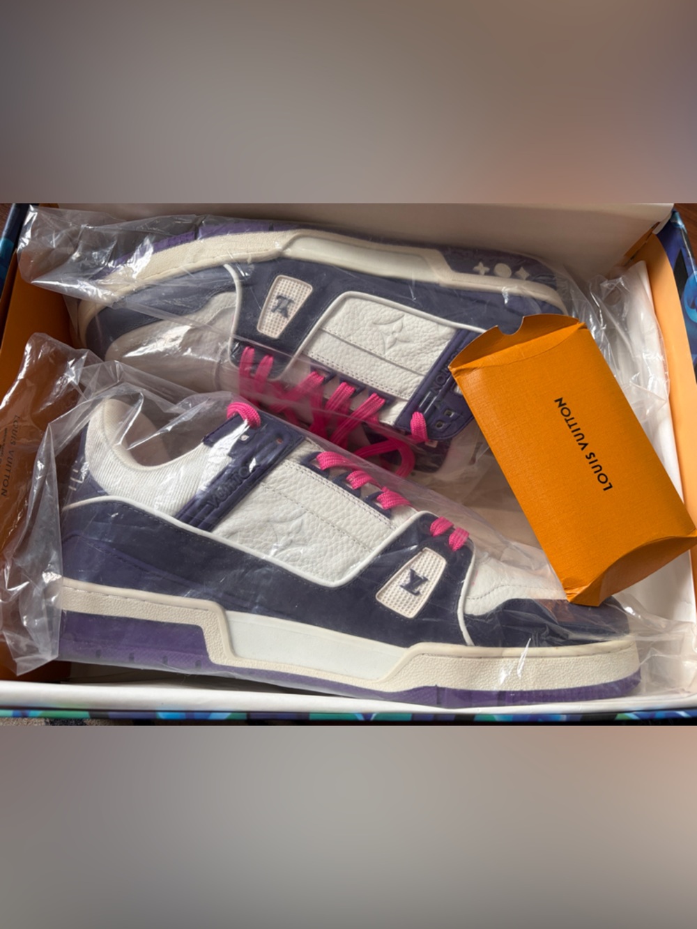 Louis Vuitton White, Purple & Hot Pink High-Top Sneakers